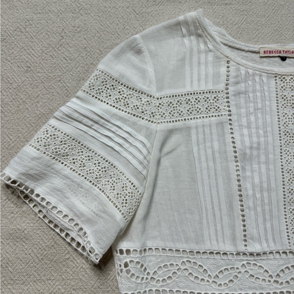 Rebecca Taylor Novelty Broderie Anglais‎ White Linen Tee 8 - Picture 4 of 6